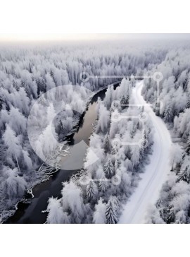 Intra Συλλεκτικό Ξύλινο Παζλ Plywood  4mm - Εναέρια άποψη του χιονισμένου δάσους με τους παγωμένους καταρράκτες Σε Ξύλινο Κουτί - Διαστάσεις: 10x10 cm – 25 κομμάτια