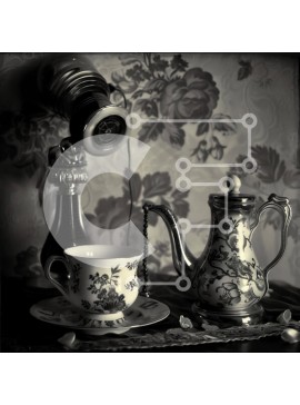 Intra Συλλεκτικό Ξύλινο Παζλ Plywood  4mm - Vintage τσαγιέρα και φλιτζάνι με φλοράλ ταπετσαρία Σε Ξύλινο Κουτί - Διαστάσεις Puzzle: 10x10 cm – 25 κομμάτια