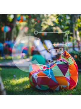 Intra Συλλεκτικό Ξύλινο Παζλ Plywood  4mm - Πολύχρωμη καρέκλα Bean Bag σε εξωτερικό περιβάλλον Σε Ξύλινο Κουτί - Διαστάσεις Puzzle: 10x10 cm – 25 κομμάτια