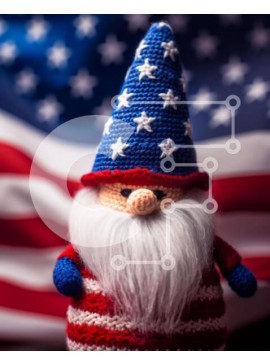 Intra Συλλεκτικό Ξύλινο Παζλ Plywood  4mm - Κροσέ gnome με αμερικανική σημαία Σε Ξύλινο Κουτί - Διαστάσεις Puzzle: 10x10 cm – 25 κομμάτια