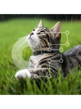 Intra Συλλεκτικό Ξύλινο Παζλ Plywood  4mm - Γάτα στο γρασίδι που κοιτάζει τον ουρανό τη βροχερή μέρα Σε Ξύλινο Κουτί - Διαστάσεις: 10x10 cm – 25 κομμάτια