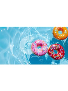 Σετ των 2 Intra Συλλεκτικό Ξύλινο Παζλ Plywood  4mm - Πολύχρωμα ντόνατς που επιπλέουν σε μια πισίνα με μπλε νερό Σε Ξύλινο Κουτί - Διαστάσεις: 10x10 cm – 25 κομμάτια