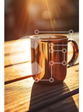 Σετ των 2 Intra Συλλεκτικό Ξύλινο Παζλ Plywood  4mm - Χάλκινο φλιτζάνι καφέ σε εξωτερικό ξύλινο τραπέζι Σε Ξύλινο Κουτί - Διαστάσεις: 10x10 cm – 25 κομμάτια