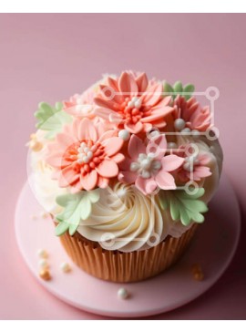 Σετ των 2 Intra Συλλεκτικό Ξύλινο Παζλ Plywood  4mm - Κομψό Cupcake με ροζ και ροδακινί λουλούδια Σε Ξύλινο Κουτί - Διαστάσεις: 10x10 cm – 25 κομμάτια
