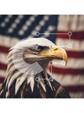 Intra Συλλεκτικό Ξύλινο Παζλ Plywood  4mm - Αετός μπροστά από την αμερικανική σημαία Σε Ξύλινο Κουτί - Διαστάσεις: 10x10 cm – 25 κομμάτια