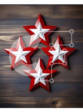 Intra Συλλεκτικό Ξύλινο Παζλ Plywood  4mm - Κόκκινα και λευκά στολίδια σε σχήμα αστεριού σε ξύλινο φόντο Σε Ξύλινο Κουτί - Διαστάσεις Puzzle: 10x10 cm – 25 κομμάτια