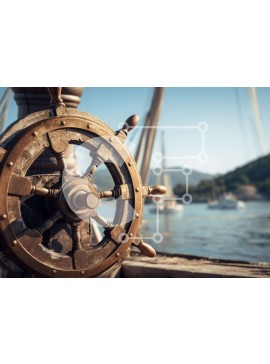 Intra Συλλεκτικό Ξύλινο Παζλ Plywood  4mm - Ναυτική σκηνή με τιμόνι πλοίου και βάρκες Σε Ξύλινο Κουτί - Διαστάσεις Puzzle: 10x10 cm – 25 κομμάτια