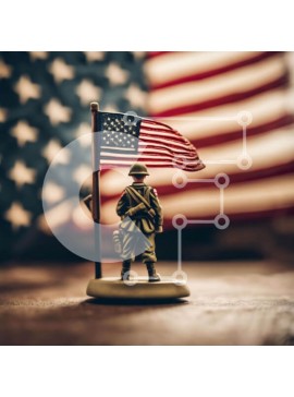 Intra Συλλεκτικό Ξύλινο Παζλ Plywood  4mm - Στρατιώτης παιχνιδιών και αμερικανική σημαία Σε Ξύλινο Κουτί - Διαστάσεις Puzzle: 10x10 cm – 25 κομμάτια