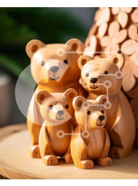 Intra Συλλεκτικό Ξύλινο Παζλ Plywood  4mm - Επίδειξη Ξύλινων ειδώλων αρκούδας Σε Ξύλινο Κουτί - Διαστάσεις: 10x10 cm – 25 κομμάτια