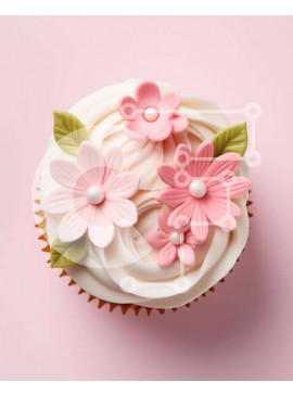 Σετ των 2 Intra Συλλεκτικό Ξύλινο Παζλ Plywood  4mm - Cupcake διακοσμημένο με ροζ λουλούδια και πράσινα φύλλα Σε Ξύλινο Κουτί - Διαστάσεις: 10x10 cm – 25 κομμάτια