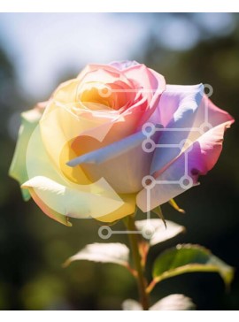 Intra Συλλεκτικό Ξύλινο Παζλ Plywood  4mm - Τριαντάφυλλο στο χρώμα του ουράνιου τόξου στη φύση Σε Ξύλινο Κουτί - Διαστάσεις: 10x10 cm – 25 κομμάτια