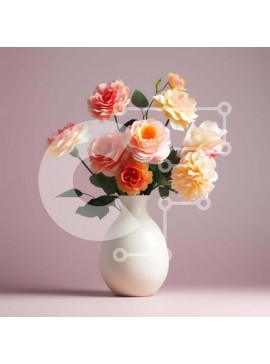 Intra Συλλεκτικό Ξύλινο Παζλ Plywood  4mm - Λευκό βάζο με ροζ, πορτοκαλί και κίτρινα τριαντάφυλλα Σε Ξύλινο Κουτί - Διαστάσεις: 10x10 cm – 25 κομμάτια