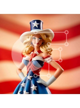 Intra Συλλεκτικό Ξύλινο Παζλ Plywood  4mm - Κούκλα Barbie που γιορτάζει την 4η Ιουλίου Σε Ξύλινο Κουτί - Διαστάσεις Puzzle: 10x10 cm – 25 κομμάτια