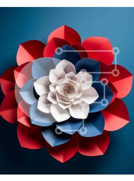 Intra Συλλεκτικό Ξύλινο Παζλ Plywood  4mm - Κόκκινο, λευκό και μπλε λουλούδι από χαρτί - σχέδιο αμερικανικής σημαίας Σε Ξύλινο Κουτί - Διαστάσεις Puzzle: 10x10 cm – 25 κομμάτια