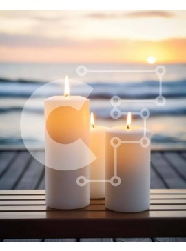 Intra Συλλεκτικό Ξύλινο Παζλ Plywood  4mm - Λευκά κεριά στον ξύλινο πάγκο στο ηλιοβασίλεμα Σε Ξύλινο Κουτί - Διαστάσεις Puzzle: 10x10 cm – 25 κομμάτια