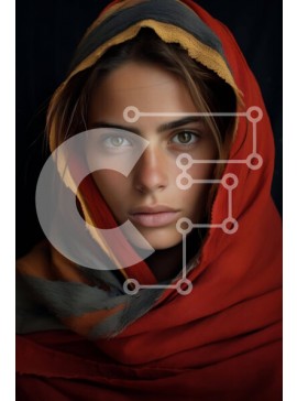 Intra Συλλεκτικό Ξύλινο Παζλ Plywood  4mm - Πορτρέτο μιας νεαρής γυναίκας που φορά ένα πορτοκαλί μαντίλι Σε Ξύλινο Κουτί - Διαστάσεις Puzzle: 10x10 cm – 25 κομμάτια