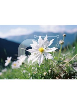 Intra Συλλεκτικό Ξύλινο Παζλ Plywood  4mm - Λευκό λουλούδι σε χορταριασμένο χωράφι με βουνά Σε Ξύλινο Κουτί - Διαστάσεις: 10x10 cm – 25 κομμάτια