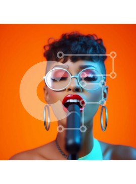 Intra Συλλεκτικό Ξύλινο Παζλ Plywood  4mm - Γυναίκα που τραγουδά στο πορτοκαλί μικρόφωνο Σε Ξύλινο Κουτί - Διαστάσεις Puzzle: 10x10 cm – 25 κομμάτια