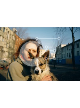 Intra Συλλεκτικό Ξύλινο Παζλ Plywood  4mm - Γυναίκα με σκύλο στην οδό της πόλης Σε Ξύλινο Κουτί - Διαστάσεις Puzzle: 10x10 cm – 25 κομμάτια