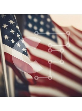 Intra Συλλεκτικό Ξύλινο Παζλ Plywood  4mm - Κοντινό πλάνο αμερικανικών σημαιών που κυματίζουν στον άνεμο Σε Ξύλινο Κουτί - Διαστάσεις Puzzle: 10x10 cm – 25 κομμάτια