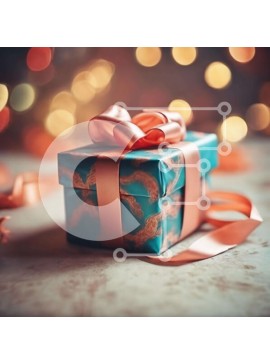 Intra Συλλεκτικό Ξύλινο Παζλ Plywood  4mm - Μπλε κουτί δώρου με πορτοκαλί κορδέλα και λαμπερά φώτα Σε Ξύλινο Κουτί - Διαστάσεις Puzzle: 10x10 cm – 25 κομμάτια