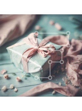 Intra Συλλεκτικό Ξύλινο Παζλ Plywood  4mm - Μπλε κουτί δώρου σε λουλούδια και πράσινο Σε Ξύλινο Κουτί - Διαστάσεις Puzzle: 10x10 cm – 25 κομμάτια