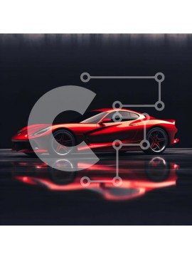 Intra Συλλεκτικό Ξύλινο Παζλ Plywood  4mm - Κόκκινη αντανάκλαση σπορ αυτοκινήτου σε σκούρο φόντο Σε Ξύλινο Κουτί - Διαστάσεις Puzzle: 10x10 cm – 25 κομμάτια