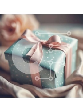 Intra Συλλεκτικό Ξύλινο Παζλ Plywood  4mm - Κουτί δώρου τιρκουάζ με ροζ κορδέλα και τριαντάφυλλο Σε Ξύλινο Κουτί - Διαστάσεις Puzzle: 10x10 cm – 25 κομμάτια