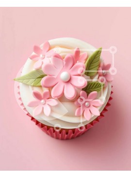 Σετ των 2 Intra Συλλεκτικό Ξύλινο Παζλ Plywood  4mm - Cupcake με ροζ λουλούδια και πράσινα φύλλα Σε Ξύλινο Κουτί - Διαστάσεις: 10x10 cm – 25 κομμάτια