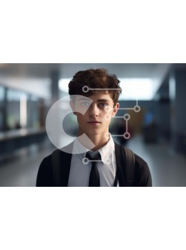 Intra Συλλεκτικό Ξύλινο Παζλ Plywood  4mm - Νεαρός άνδρας στον άδειο διάδρομο με τα μπλε μάτια Σε Ξύλινο Κουτί - Διαστάσεις Puzzle: 10x10 cm – 25 κομμάτια