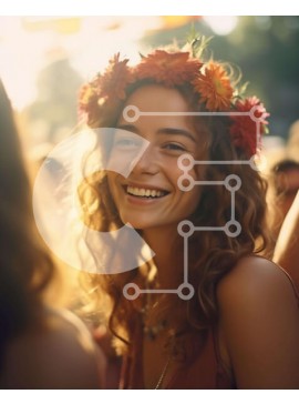 Intra Συλλεκτικό Ξύλινο Παζλ Plywood  4mm - Νεαρή γυναίκα με λουλούδια σε υπαίθρια εκδήλωση Σε Ξύλινο Κουτί - Διαστάσεις Puzzle: 10x10 cm – 25 κομμάτια