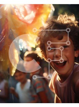 Intra Συλλεκτικό Ξύλινο Παζλ Plywood  4mm - Νεαρό αγόρι με τα πολύχρωμα μπαλόνια που χαμογελά Σε Ξύλινο Κουτί - Διαστάσεις Puzzle: 10x10 cm – 25 κομμάτια