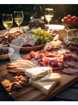 Σετ των 2 Intra Συλλεκτικό Ξύλινο Παζλ Plywood  4mm - Τραπεζαρία εξωτερικού χώρου με τυρί, κρέας, φρούτα, ξηρούς καρπούς και κρασί Σε Ξύλινο Κουτί - Διαστάσεις: 10x10 cm – 25 κομμάτια