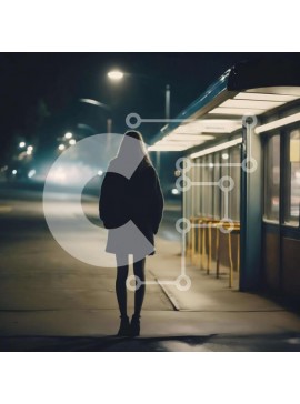Intra Συλλεκτικό Ξύλινο Παζλ Plywood  4mm - Γυναίκα στη νυχτερινή στάση λεωφορείου Σε Ξύλινο Κουτί - Διαστάσεις Puzzle: 10x10 cm – 25 κομμάτια