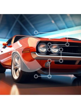 Intra Συλλεκτικό Ξύλινο Παζλ Plywood  4mm - Καλοσυντηρημένο Orange Muscle Car στο γκαράζ Σε Ξύλινο Κουτί - Διαστάσεις Puzzle: 10x10 cm – 25 κομμάτια