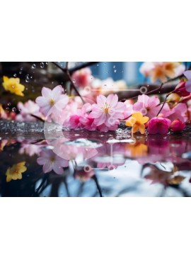 Intra Συλλεκτικό Ξύλινο Παζλ Plywood  4mm - Ροζ λουλούδια που αντανακλώνται στο νερό Σε Ξύλινο Κουτί - Διαστάσεις: 10x10 cm – 25 κομμάτια