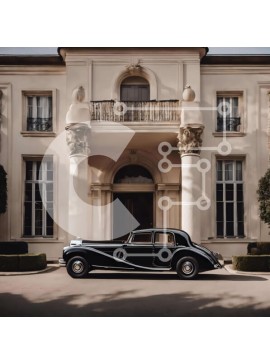 Intra Συλλεκτικό Ξύλινο Παζλ Plywood  4mm - Κομψό μαύρο αυτοκίνητο έξω από το περίτεχνο αρχοντικό Σε Ξύλινο Κουτί - Διαστάσεις Puzzle: 10x10 cm – 25 κομμάτια