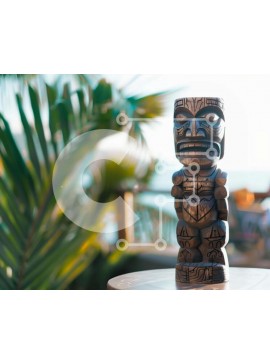 Intra Συλλεκτικό Ξύλινο Παζλ Plywood  4mm - Ξύλινο άγαλμα Tiki κοντά στον ωκεανό Σε Ξύλινο Κουτί - Διαστάσεις: 10x10 cm – 25 κομμάτια