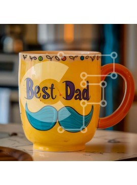 Intra Συλλεκτικό Ξύλινο Παζλ Plywood  4mm - Κίτρινη κούπα καφέ με μουστάκι και «καλύτερος μπαμπάς» Σε Ξύλινο Κουτί - Διαστάσεις Puzzle: 10x10 cm – 25 κομμάτια