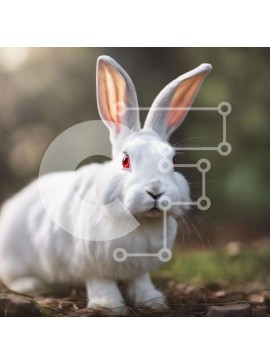 Intra Συλλεκτικό Ξύλινο Παζλ Plywood  4mm - Λευκό κουνέλι με κόκκινα μάτια που κάθεται στο έδαφος Σε Ξύλινο Κουτί - Διαστάσεις: 10x10 cm – 25 κομμάτια