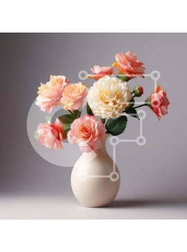 Σετ των 2 Intra Συλλεκτικό Ξύλινο Παζλ Plywood  4mm - Πολύχρωμα τριαντάφυλλα σε λευκό βάζο Σε Ξύλινο Κουτί - Διαστάσεις: 10x10 cm – 25 κομμάτια