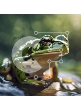 Intra Συλλεκτικό Ξύλινο Παζλ Plywood  4mm - Περίεργος πράσινος βάτραχος που κάθεται στο νερό Σε Ξύλινο Κουτί - Διαστάσεις: 10x10 cm – 25 κομμάτια