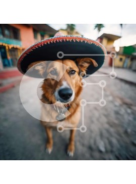 Intra Συλλεκτικό Ξύλινο Παζλ Plywood  4mm - Καφέ σκυλί με καπέλο σομπρέρο στη μεξικανική οδό Σε Ξύλινο Κουτί - Διαστάσεις: 10x10 cm – 25 κομμάτια