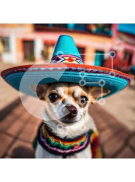 Intra Συλλεκτικό Ξύλινο Παζλ Plywood  4mm - Μικρό λευκό σκυλί με μεξικάνικο καπέλο σομπρέρο Σε Ξύλινο Κουτί - Διαστάσεις: 10x10 cm – 25 κομμάτια