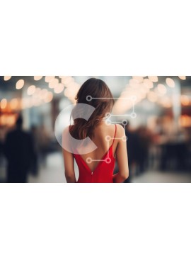 Intra Συλλεκτικό Ξύλινο Παζλ Plywood  4mm - Γυναίκα με κόκκινο φόρεμα σε πολυσύχναστους δρόμους της πόλης Σε Ξύλινο Κουτί - Διαστάσεις Puzzle: 10x10 cm – 25 κομμάτια