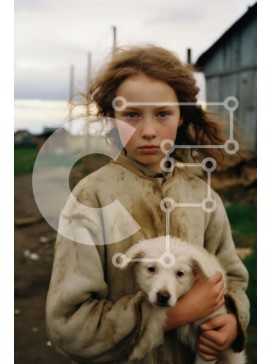 Intra Συλλεκτικό Ξύλινο Παζλ Plywood  4mm - Νεαρό κορίτσι με λευκό κουτάβι Σε Ξύλινο Κουτί - Διαστάσεις Puzzle: 10x10 cm – 25 κομμάτια