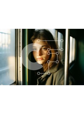 Intra Συλλεκτικό Ξύλινο Παζλ Plywood  4mm - Νεαρή γυναίκα που συλλογίζεται από το παράθυρο τρένου Σε Ξύλινο Κουτί - Διαστάσεις Puzzle: 10x10 cm – 25 κομμάτια