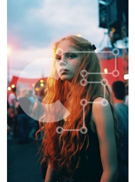 Intra Συλλεκτικό Ξύλινο Παζλ Plywood  4mm - Νεαρή γυναίκα με μακριά κόκκινα μαλλιά σε ένα υπαίθριο πλήθος Σε Ξύλινο Κουτί - Διαστάσεις Puzzle: 10x10 cm – 25 κομμάτια