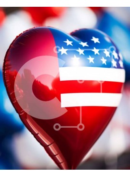 Intra Συλλεκτικό Ξύλινο Παζλ Plywood  4mm - Μπαλόνι αμερικανικής σημαίας σε σχήμα καρδιάς για τον εορτασμό της 4ης Ιουλίου Σε Ξύλινο Κουτί - Διαστάσεις: 10x10 cm – 25 κομμάτια