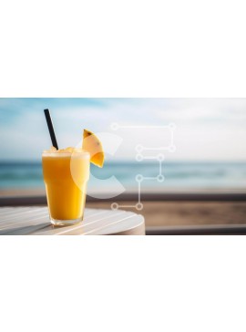 Intra Συλλεκτικό Ξύλινο Παζλ Plywood  4mm - Ποτήρι ποτό με γεύση πορτοκάλι δίπλα στην παραλία Σε Ξύλινο Κουτί - Διαστάσεις Puzzle: 10x10 cm – 25 κομμάτια